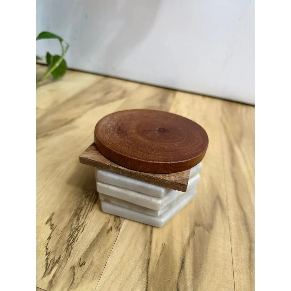 Mixed Material Coaster Set – Marble & Wood
